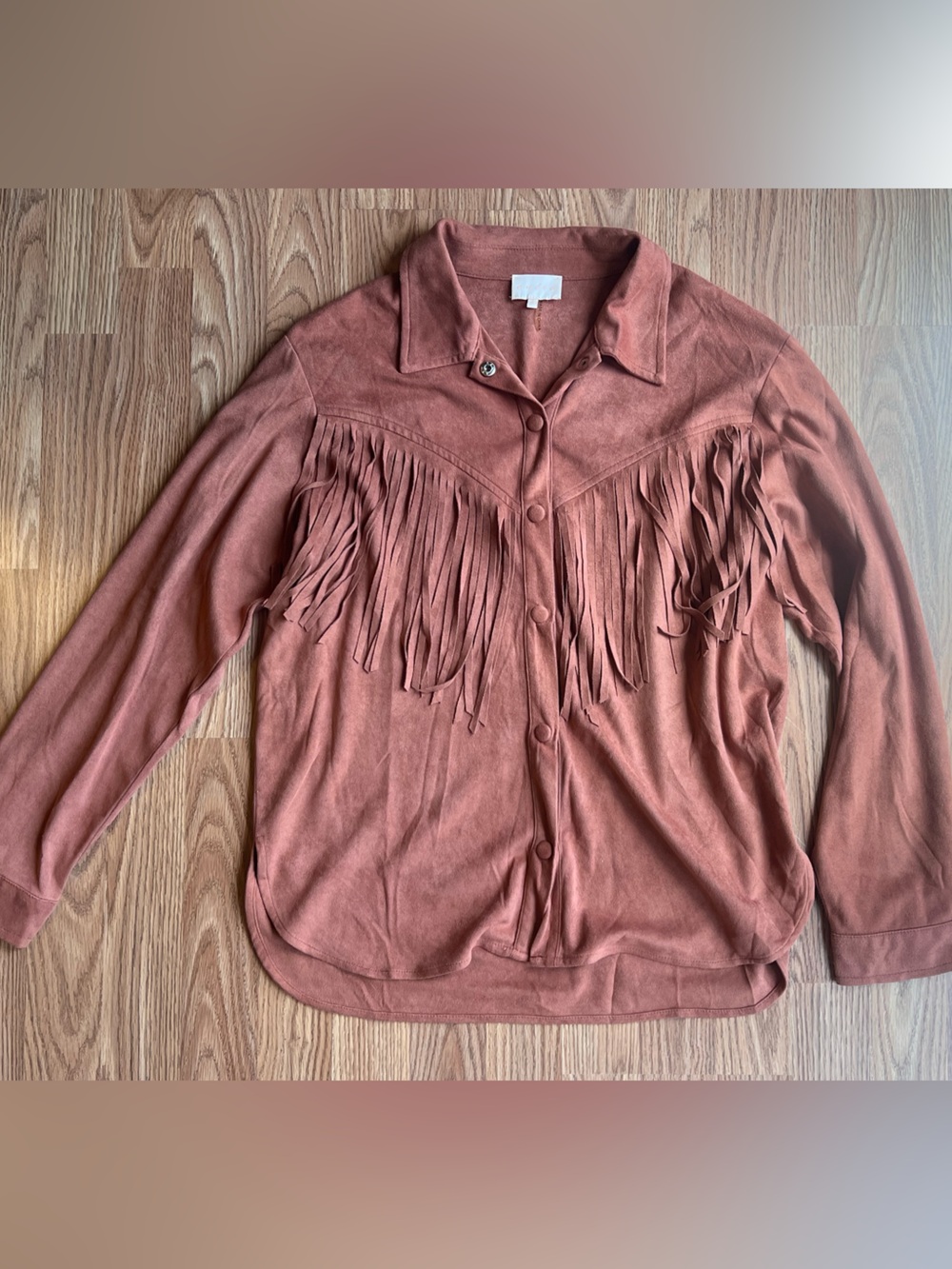 entro Dusty Rose Fringe Button-Front Strapless Top